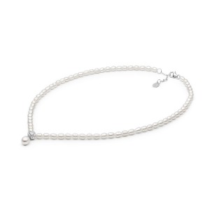 Colier cu perle naturale si cristale 40 cm DiAmanti 234-108-G (Argint 925‰ 1 g.)